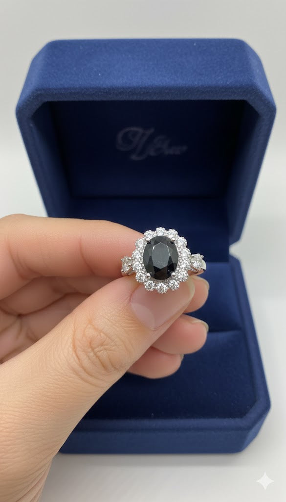 Oval Stone Halo Ring