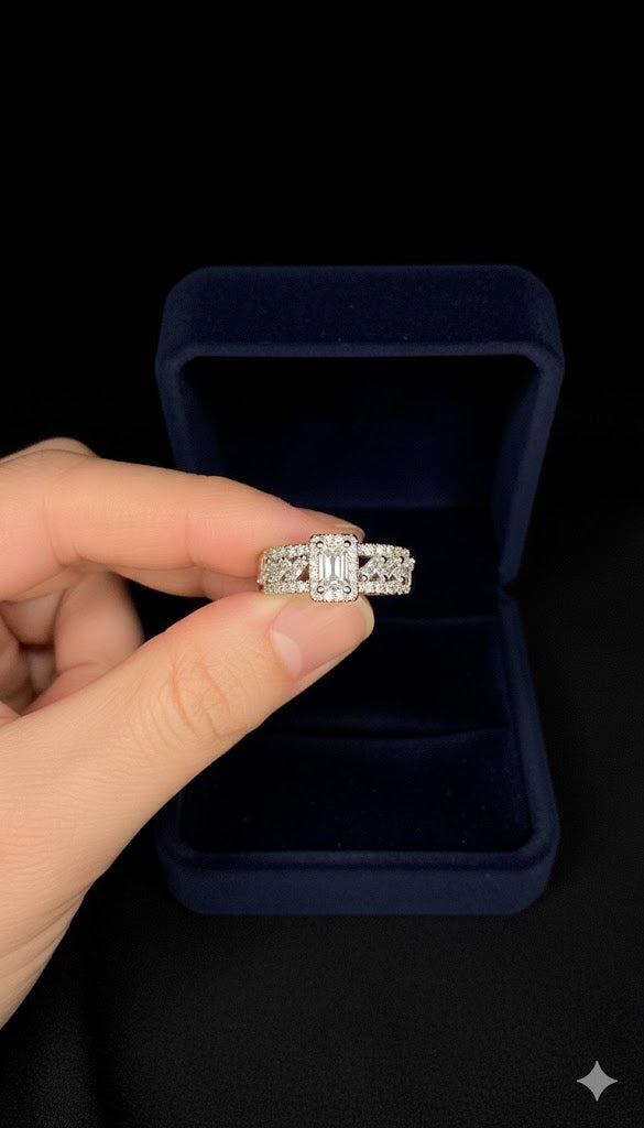 Emerald Cut Halo Ring