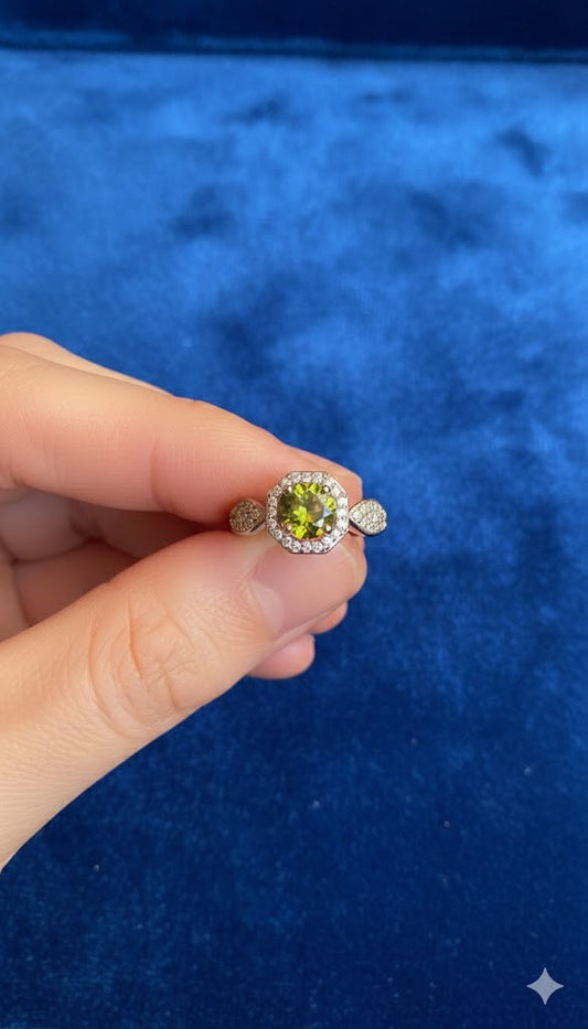 Green Halo Cushion Ring