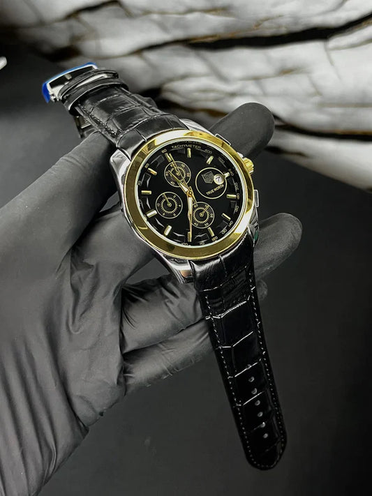 True Worth Original Chronograph Leather Strap Watch - Black