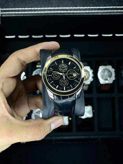 True Worth Original Chronograph Leather Strap Watch - Black