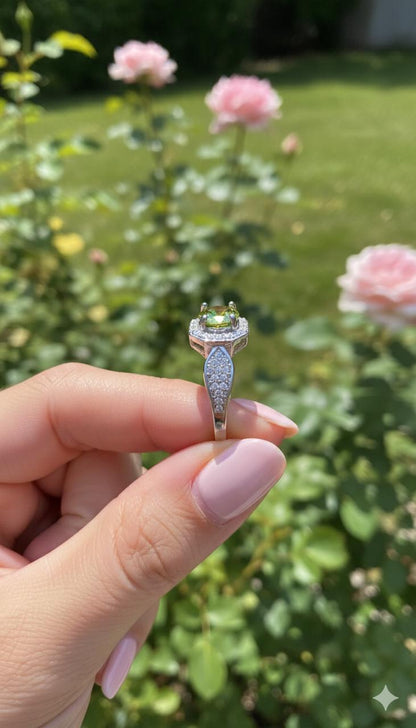 Green Halo Cushion Ring